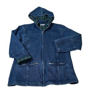 North Style Flannel-Lined Denim Hooded Chore Coat Vintage Jean Jacket size M